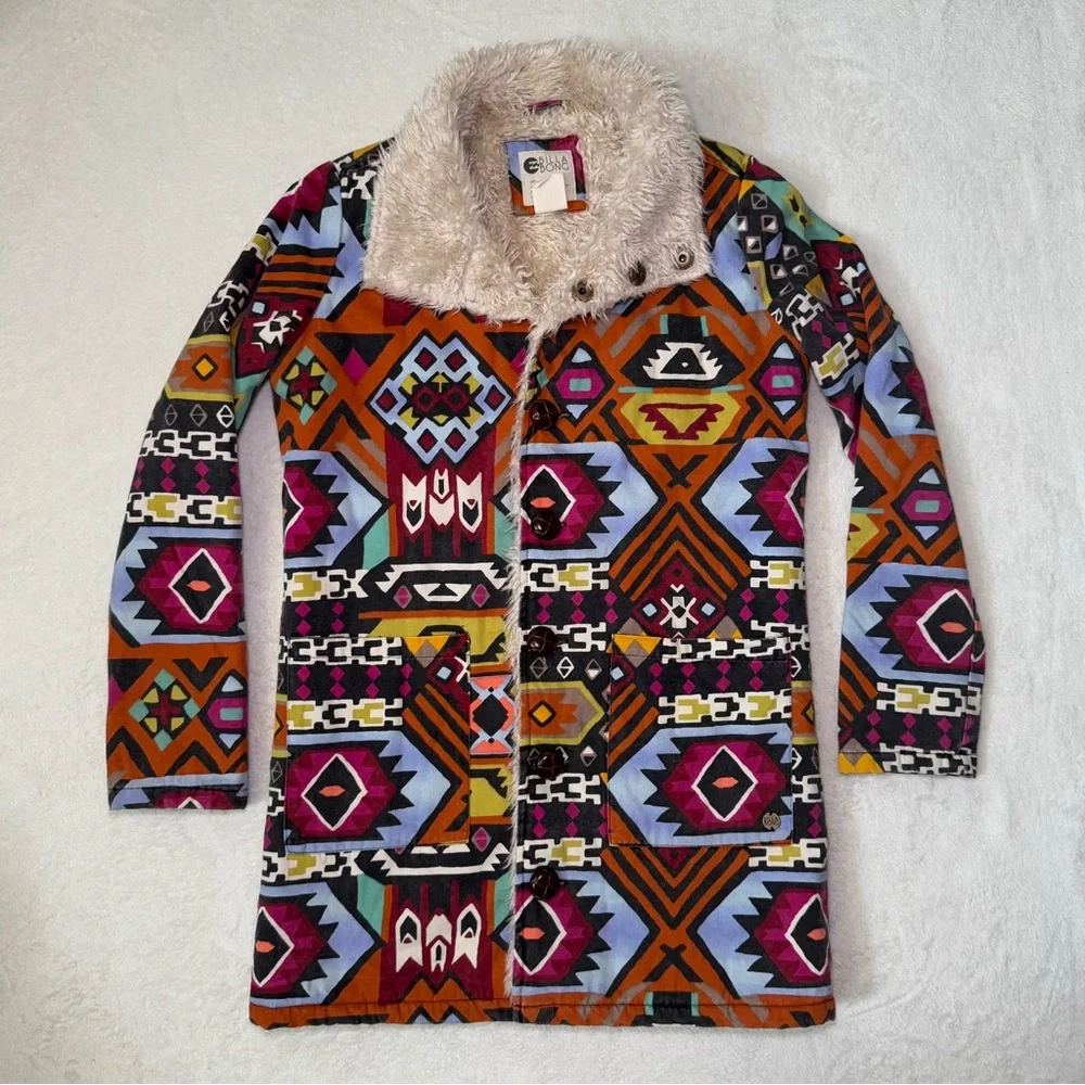 Billabong Aztec Tribal Long Sherpa Coat - Unisex